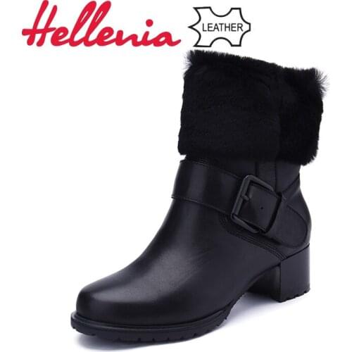 Hellenia botas mujer Shoes Woman Leather Women boots women Warm Winter Snow Boot shoe Soft Leather botas mujer invierno 2019
