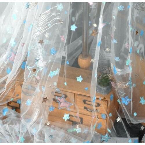 1.5 meters wide stars Symphony sequins embroidery designer fabric Creative mesh diy high-end Han clothing fabric