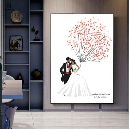 Adorable Boy Kissing a Girl Special Present DIY Fingerprint Guestbook Souvenir for Weddings Anniversary Classic Wall Decoration