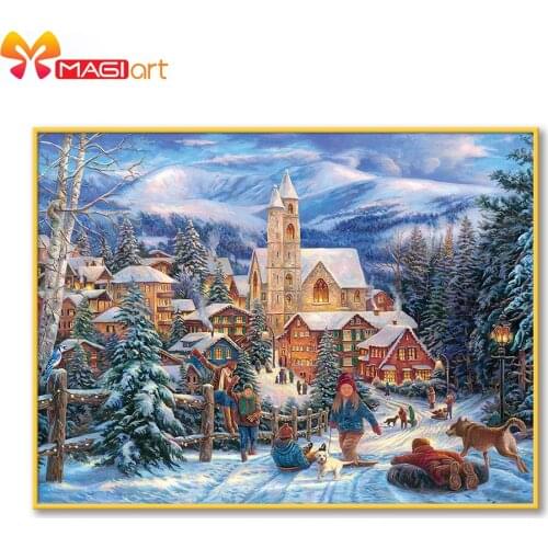Cross stitch kits Embroidery needlework sets 11CT water soluble canvas patterns 14CT Full Merry Christmas Town NCMC134