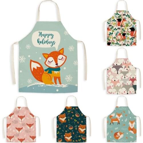 High Quality Fox Anti-greasy Kitchen Aprons for Cooking Adult Bibs Sleeveless Cotton Linen Aprons P3