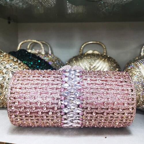 Lady Crystal Women Gold Purple Color Evening Bag Rhinestone Clutch Purse Minaudiere Party Cocktail Handbags Purses Clutches Bags