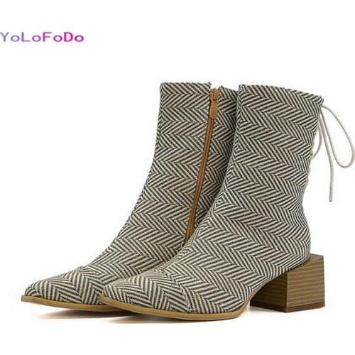 PU Leather Women Ankle Boots Fashion Square Toe Zipper Ladies Short Boots Short Plush Winter Womans Boots Square Heel Shoes