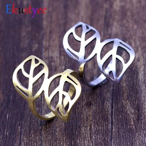 2020 Trendy Titanium Stainless Steel Rings For Women With Double Leaf Fashion Jewelry Wholesale