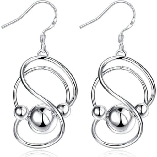 925 Sterling Silver Geometric Smooth Beads Earring Woman Party Fashion Jewelry