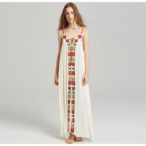 Summer new fund Bohemian travel seaside vacationing dazzle colour embroider flower embroider temperament dress