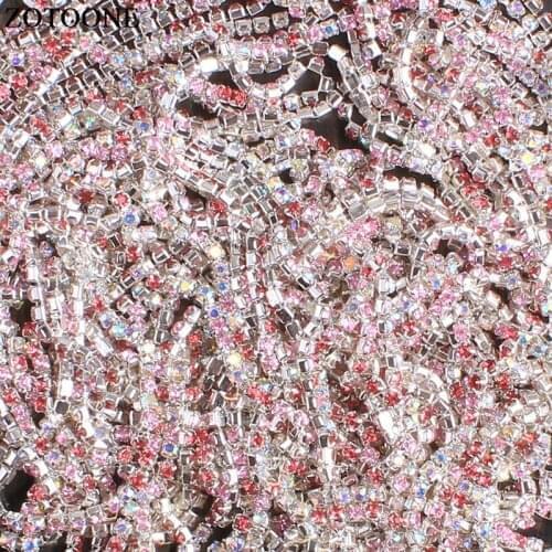 ZOTOONE Deep Light Pink Ab Rhinestones Chain Mix Color SS10 Crystal Applique DIY Sew on Bags Stones For Clothes Decoration E