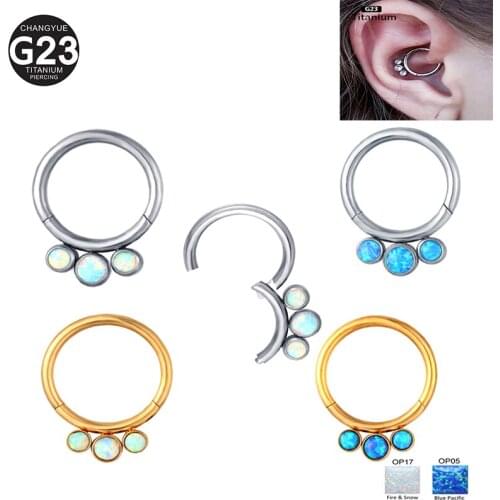 1PS G23Titanium Hoop Piercing Women Earring Stone Opal Hight Segment Rings Open Small Septum Piercing Nose Earrings Body Jewelry