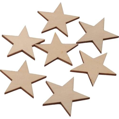 25pcs Wooden Unfinished Round Star Pendant Cutout Tags Art Craft Pieces for Wedding Party Christmas DIY Projects Card Making