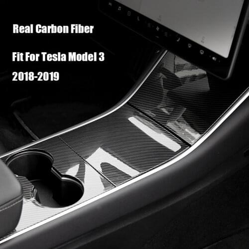 For Tesla Model 3 18-19 Real Carbon Fiber Glue car accessories Control Console Armrest-box Trim 3PCS