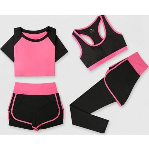 4PCS/set Summer Yoga Fitness Suit Female High Waist Slim Sports Suit Outdoor Quick Drying Sportswear Running Clothes