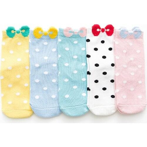 5pairs /lot (10pieces) Baby Girls Dot and Bowknot cotton socks Kids fashion socks Child autumn spring Soft socks