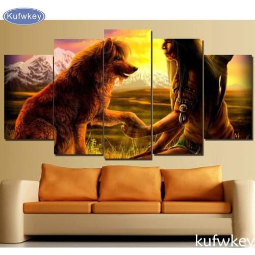 5 piece Wolf Animal Indian People,DIY Diamond Embroidery,Diamond Painting Portrait,Diamond mosaic,cross-stitch,home decoration