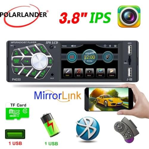 Car Radio 1 Din 3.8inch MP5 Player IPS Screen FM AUX Microphone Bluetooth Dual USB With Steering Wheel Control Remote AVI JPEG