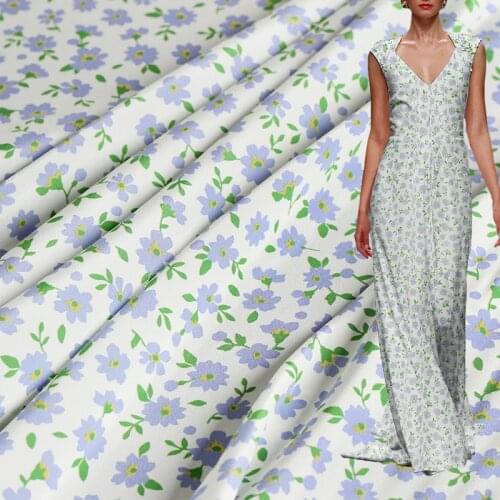 White Waxberry 18momme Elastic Crepe Silk Flowers Printed Fabrics Garment Materials Women Dress DIY Sewing Cloth Freeshipping