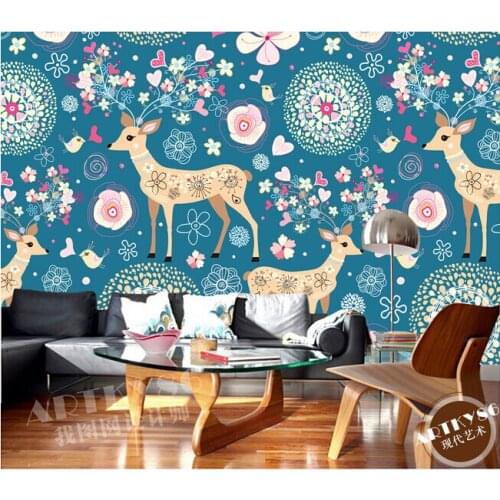 Custom papel DE parede infantil large mural colorful little red deer for sitting room room wall vinyl which papel DE parede