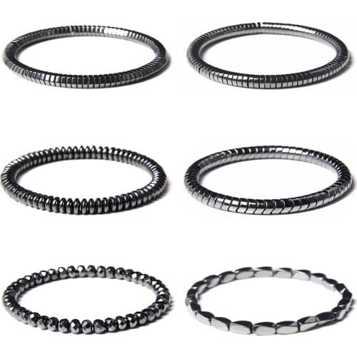 Weight Loss No Magnetic Therapy Bracelet For Men Women Geometric Black Hematite Stone Beads Stretch Health Care Bracelet Jewelry