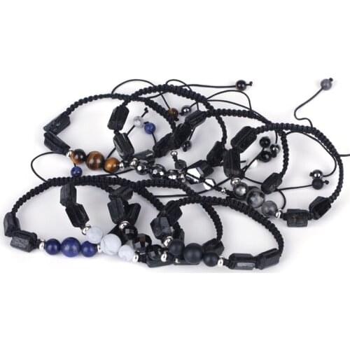 Charms Couple Unisex Bracelet Natural Healing Rough Tourmaline Semi Precious Mineral Stone Bead Labradorite Adjustable Bangle