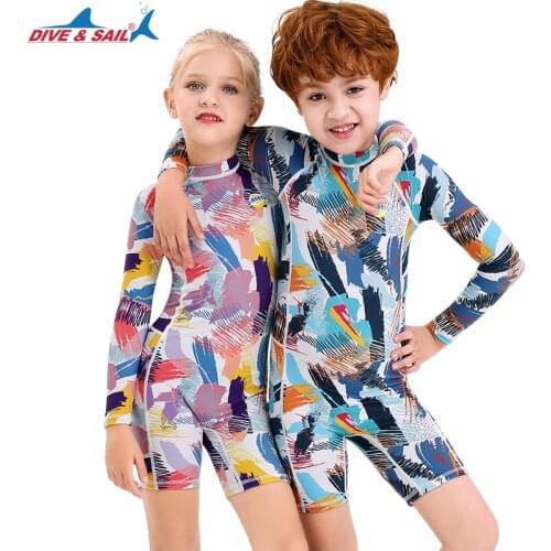 Boys’ Girls' Swimsuit One Piece Rash Guard Kids Long Sleeve Short Legs Sunsuit Swimwear Sets Toddler- Beach Sport Surf UPF50
