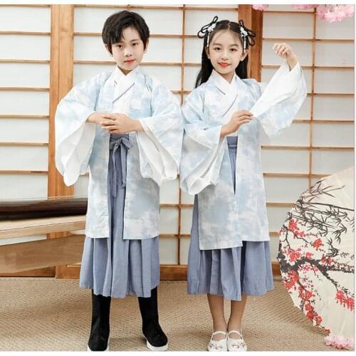 Boys and girls childrens Hanfu performance dress large sleeve Wei Jin style coat men and womens ancient Chinese style and