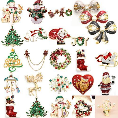 Wedding Party Christmas Lovely Gift Jewelry Rhinestone Enamel Alloy Brooch Pin Christmas Trees Socks Brooches For Women Gift