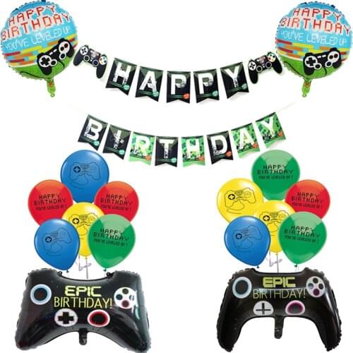 Gamepad Foil Balloons Adult Kids Latex Ballon You Are Leveled Game Theme Black Green Happy Birthday Banner Party Decorations