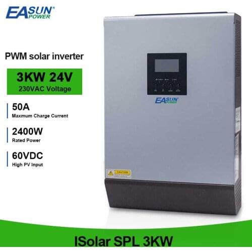 3000VA 2400W 220V Pure Sine Wave Hybrid Solar Inverter 24V High PV Input 60VDC Output Build in 50A PWM Solar Charger Controller