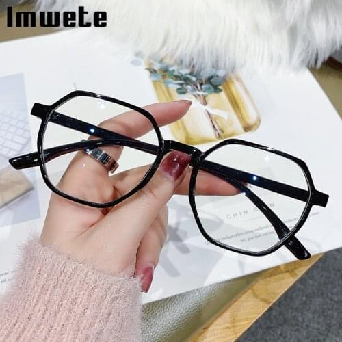 Imwete Blue Light Blocking Reading Glasses Women Polygon Presbyopic Hyperopia Eyeglasses Ultralight Computer Protection +1.0 1.5