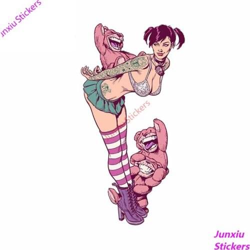 Swimsuit Girl with Pink Bear Personality Surfboard Scratch-Proof Anime Car Stickers Waterproof Decoration Decal KK13*7cm