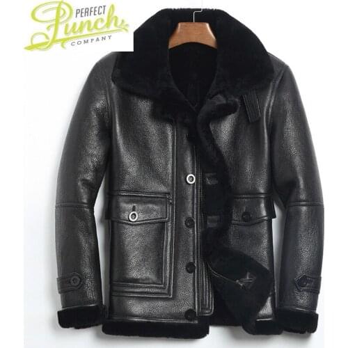 Winter Leather Men Real Jacket Mens Sheep Shearling Fur Coat Warm Wool Jackets Jaqueta De Couro 186-1 YY708