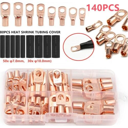 140CPS Car Auto Copper Ring Terminal Wire Crimp Connector Bare Cable Battery Terminals Soldered Connectors Assortment Kit