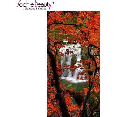 Sophie Beauty Diy Diamond Painting Full Cross Stitch Rhinestone Embroidery Mosaic Red Maple Leaf Tree Falls Needlework Art Decor