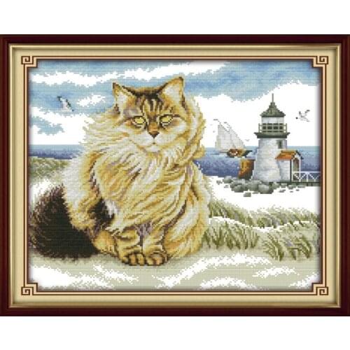 Fat cats and the lighthous cross stitch kit animal 18ct 14ct 11ct count print canvas stitches embroidery DIY handmade needlework