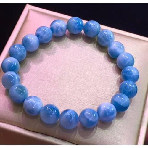 Genuine Natural Blue Ice Larimar Ice Gems Water Pattern Women Man Bracelet Round Beads Healing Stone 10mm AAAAA Certificate