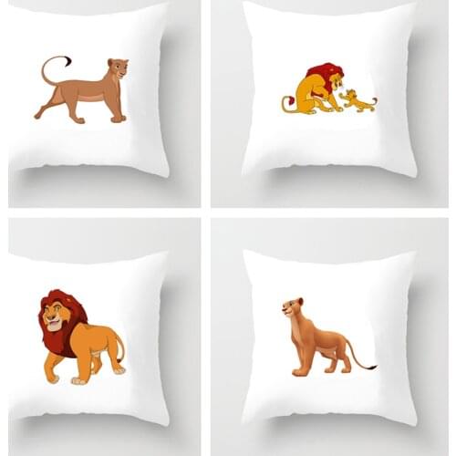 Pure white printing The lion king pillowcase lovely Peach skin Pillowcase Sofa cushion cover Household decorative pillowcase