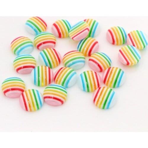 New Fashion 40pcs 12mm Light Rainbow Colors stripe Style Flat back Resin Cabochons Fit 12mm Cameo Base Cabochons-W3-18