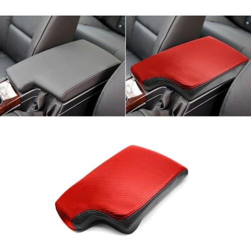 Red Black Carbon Leather Splice Armrest Cover For BMW 3 Series E90 2005 - 2012 Interior Center Control Armrest Box Cover Trim