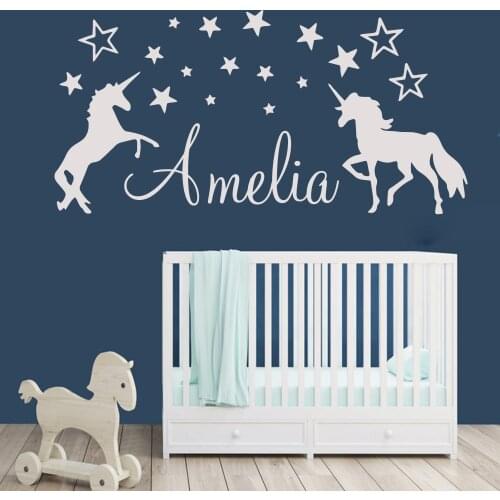 Personalised Unicorn Wall Stickers Custom Name Decals Removable Vinyl Wall Sticker For Kids Girls Room pegatina pared unicornio