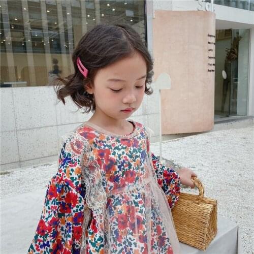 Toddler Girls Dress Casual Korean Flower Print Long Sleeve Princess Dress Fashion Mesh Kids Dresses For Girls 2020 Spring New