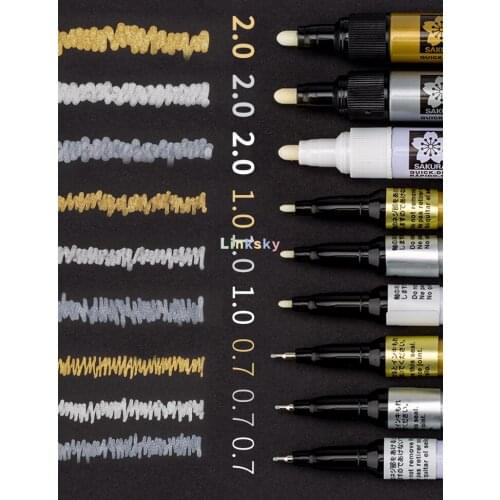 SAKURA Pen-Touch Metallic Markers Opaque Oil Paint Pens,waterproof , 0.7 mm 1.0 mm 2.0 mm White Gold Silver Japan,Art supplies