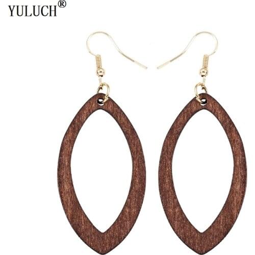 YULUCH 1 Pair Retail Natural Wooden Earrings Hollow Water Drop Wooden Earrings Simple Cute Style For Women Girls Party Jewelry