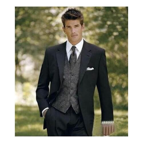 Custom Made Groom Tuxedos Black Best Man Notch Lapel groom suit/Groomsmen Men Suits/groom wear wedding suits/mens tuxedos