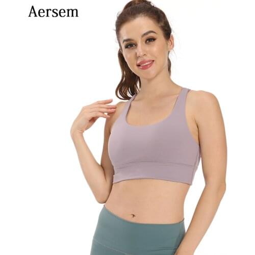 Aersem Sports Bras Women Workout Crop Tops Padded Cross Bandage Gym Fitness Bra Running Shockproof Yoga Top Tight Plus Size 2XL