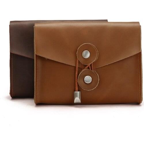 Retro Cow Leather Charger Storage Bag For Digital Electronic Accessories Power Bank USB Data Cable Large Capacity Travel Pouch