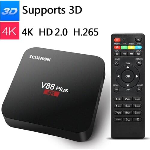 SCISHION V88plus V88 Plus Android TV Box 4K 2G 16G Android8.1 Quad-core Rockchip 3229 WiFi Support VP9 H.265 Set Top Box Mini PC