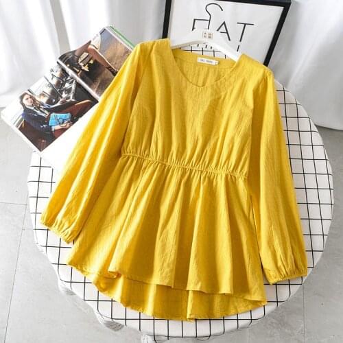 2020 Spring Korea Fashion Women Long Sleeve Loose V-neck Shirts All-matched Casual Cotton Blouses Big Size Femme Blusas M21