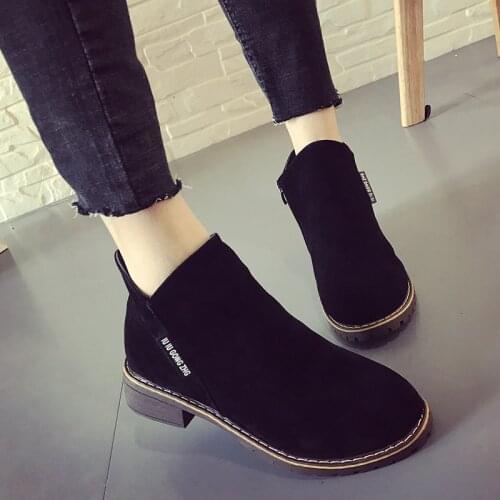 2018Womens Autumn Shoes Ladies Black Short Boots For Woman Ankle Boots Female Square Low Heels Zipper Scrub Platform size35-40