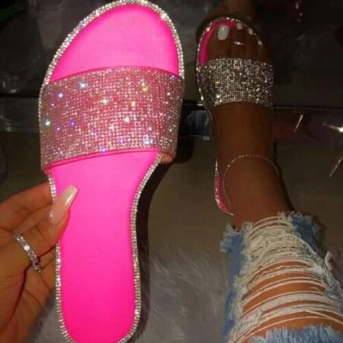 New 2020 Summer Platform Sandals Women Bling Wedges Shoes for Women Slip On Flat Handmade Rhinestones Slides Casual Shoes