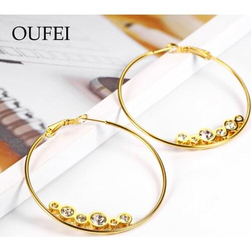 OUFEI Stainless steel Rose gold woman hoop earring Round crystal woman hoop earring fashion jewelry new 2019 wholesale