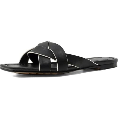 New Genuine Leather Open Toe Outside Slides Women Sandals Flats Heel Women Shoes Fashion Women Modern Slippers Mules